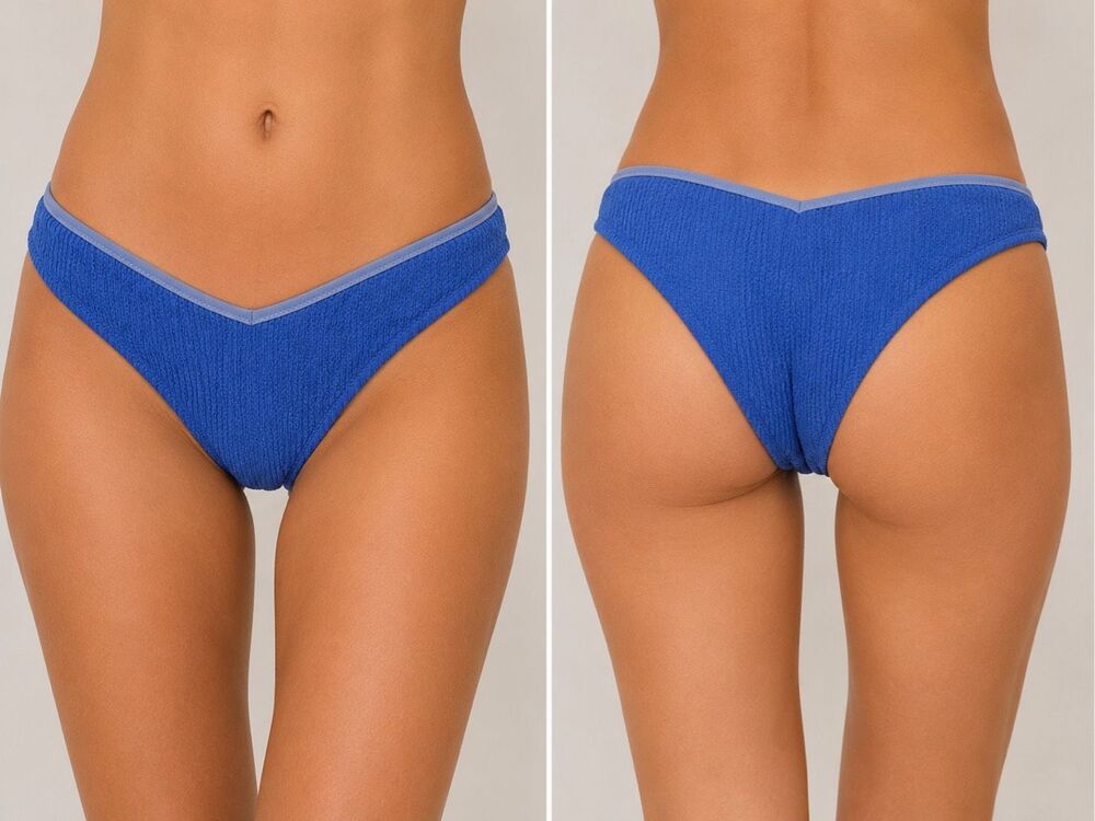 Aerie Real Good Blue Textured Cheeky Bikini Bottom Medium Crinkle Swim